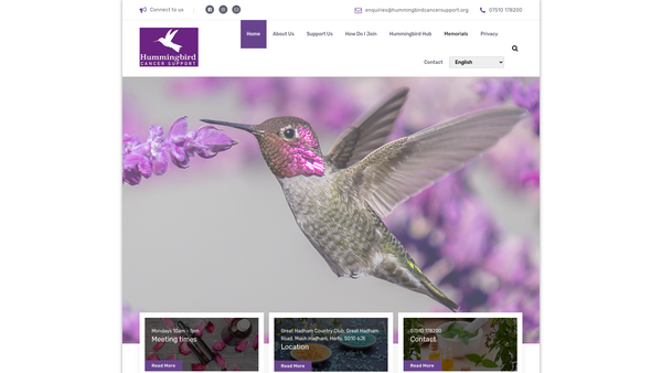 Screenshot of the Hummingbird Cancer Support Group website