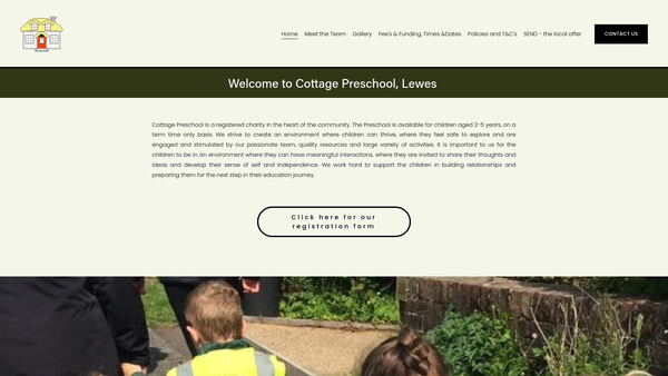Screenshot of the Cottage Preschool website