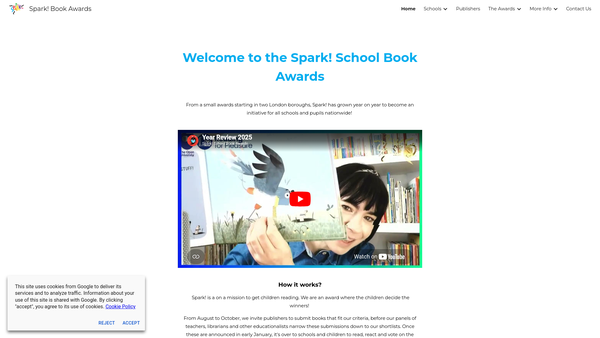 Screenshot of the The Spark! School Book Awards website