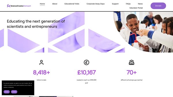 Screenshot of the Science Creates Outreach website