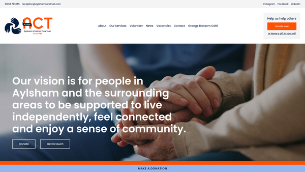 Screenshot of the Aylsham And District Care Trust website