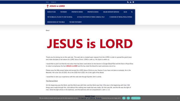 Screenshot of the Jesus Is Lord website