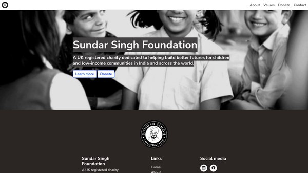 Screenshot of the The Sundar Singh Foundation website