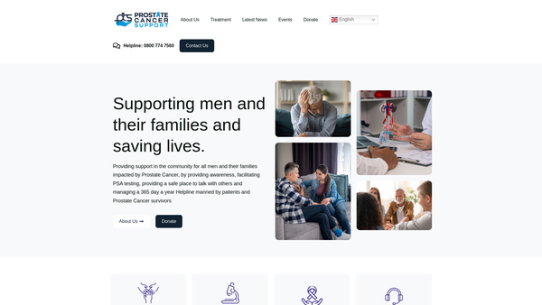 Screenshot of the Prostate Cancer Support website