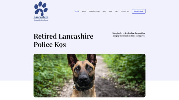 Screenshot of the Retired Lancashire Police Dog Benevolent Fund website
