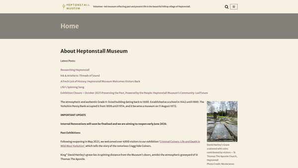 Screenshot of the Friends Of Heptonstall Museum website