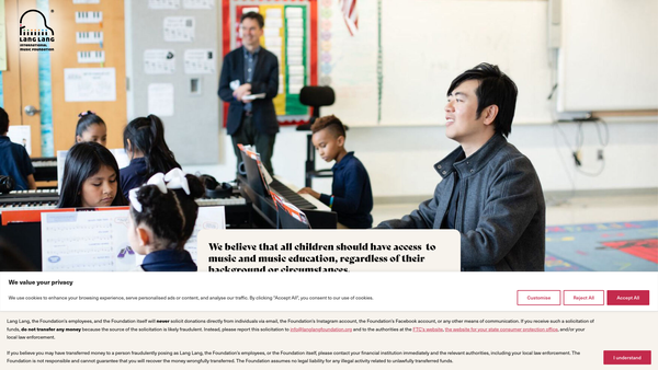 Screenshot of the Lang Lang International Music Foundation website