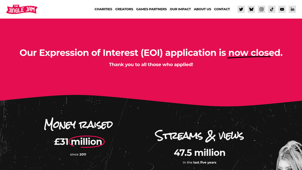 Screenshot of the Jingle Jam website