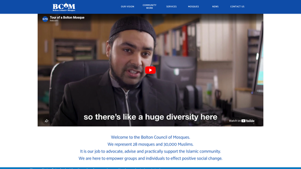 Screenshot of the Bolton Council Of Mosques website
