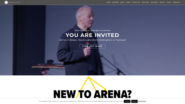 Screenshot of the Arena Church website