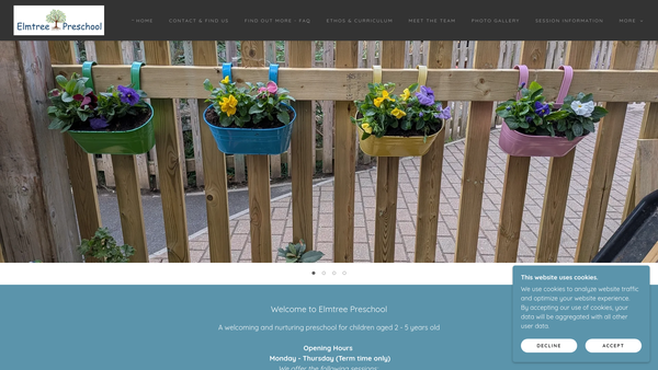 Screenshot of the Elmtree Preschool website