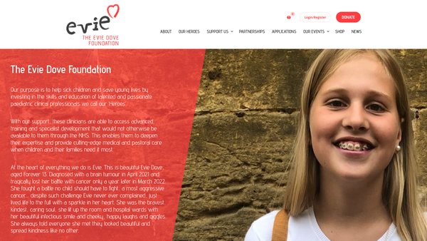 Screenshot of the The Evie Dove Foundation CIO website