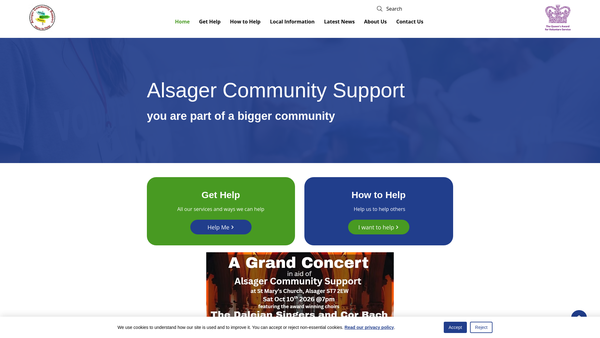 Screenshot of the Alsager Community Support website