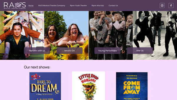 Screenshot of the Raos Musical Theatre Company website