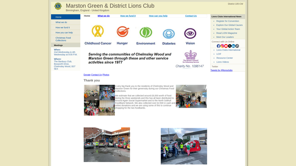 Screenshot of the Marston Green And District Lions Club (CIO) website