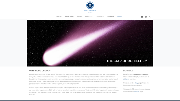 Screenshot of the Hope Church Alton website