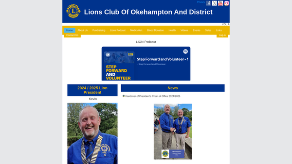 Screenshot of the Okehampton & District Lions Club (CIO) website