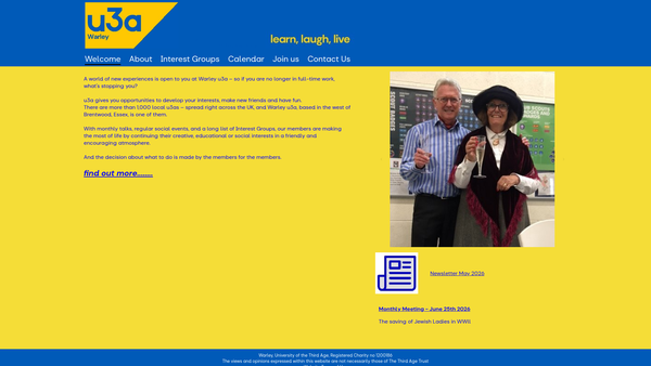 Screenshot of the Warley, University Of The Third Age website