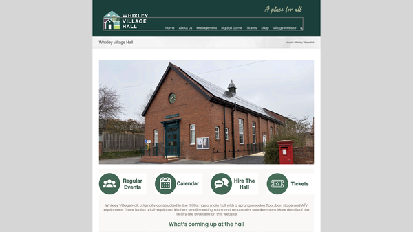Screenshot of the Whixley Village Hall CIO website