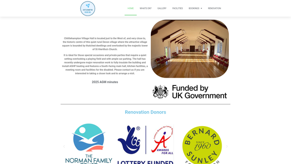 Screenshot of the The Chittlehampton Village Hall website