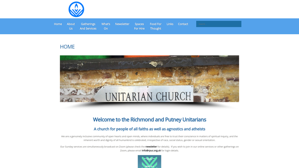 Screenshot of the Richmond And Putney Unitarian Church website