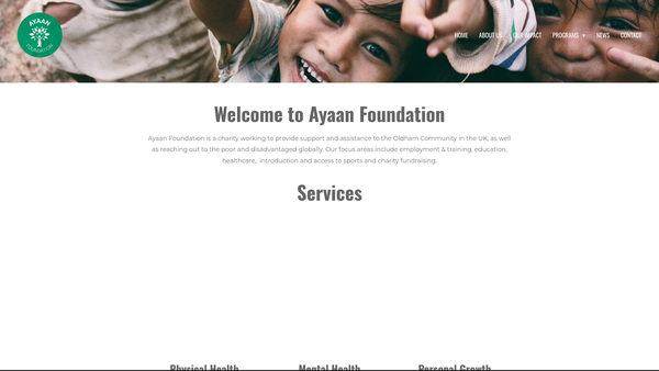 Screenshot of the Ayaan Foundation website