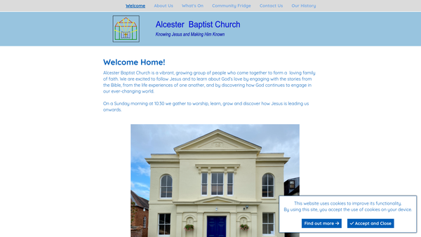 Screenshot of the Alcester Baptist Church website