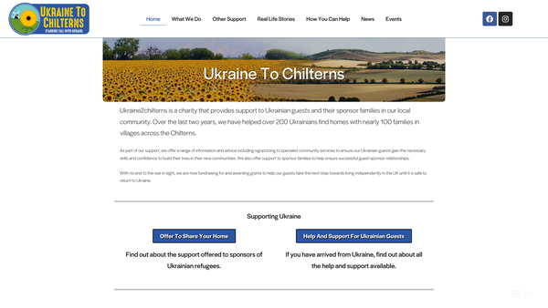 Screenshot of the Ukraine To Chilterns Charitable Incorporated Organisation website