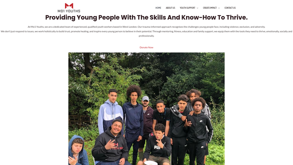 Screenshot of the Mo1 Youths website