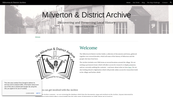 Screenshot of the The Milverton & District Archive website