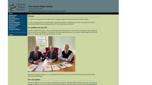 Screenshot of the Church Music Society website