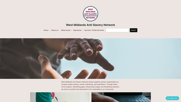 Screenshot of the West Midlands Anti-Slavery Network website