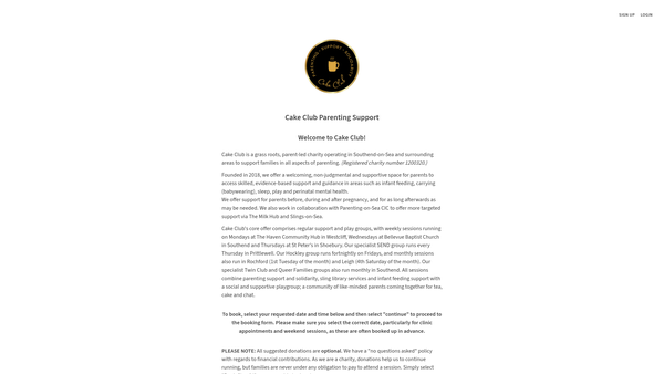 Screenshot of the Cake Club website