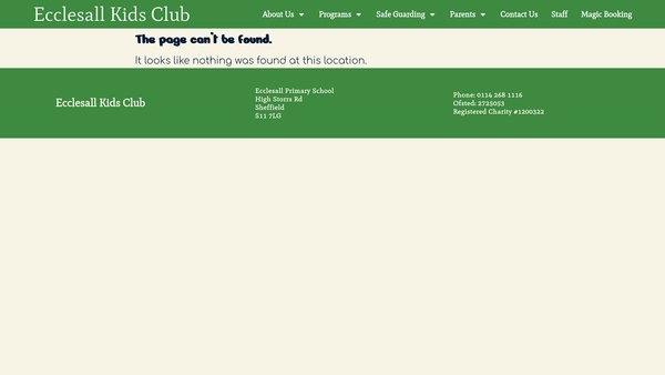 Screenshot of the Ecclesall Kids Club website