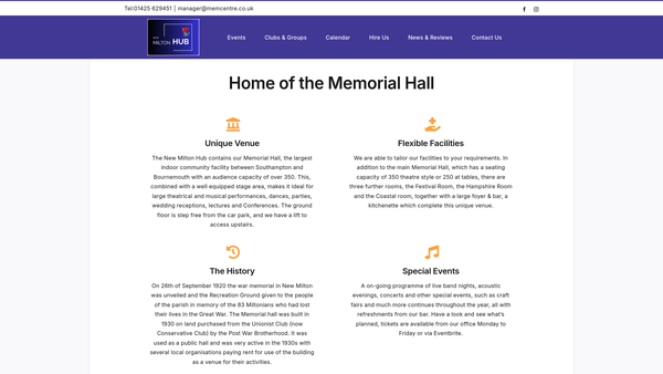 Screenshot of the New Milton Memorial Centre website