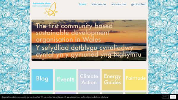 Screenshot of the Sustainable Wales Cymru Gynaliadwy website