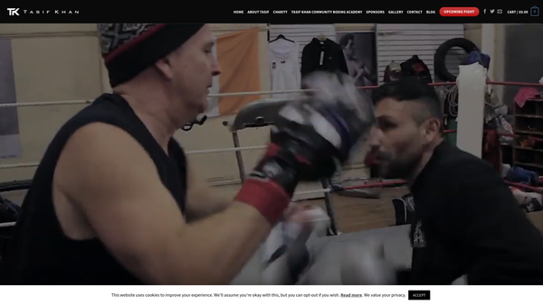 Screenshot of the Tasif Khan Community Boxing Academy website