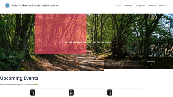 Screenshot of the The Wolds And Riverbank Countryside Society website