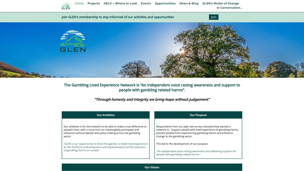 Screenshot of the Gambling Lived Experience Network website