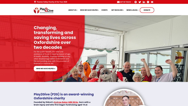Screenshot of the Play2give website
