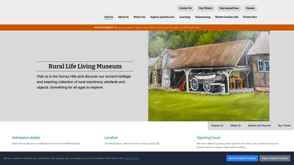 Screenshot of the Old Kiln Museum CIO website