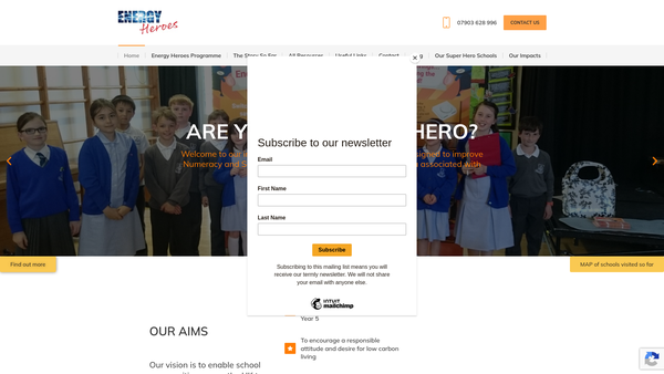 Screenshot of the Energy Heroes website