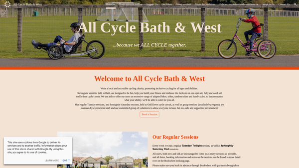 Screenshot of the All Cycle Bath & West website