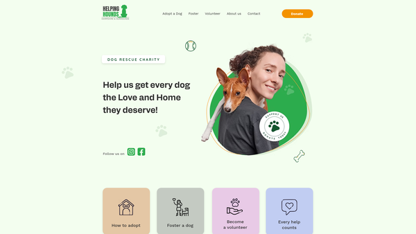 Screenshot of the Helping Hounds Hampshire website