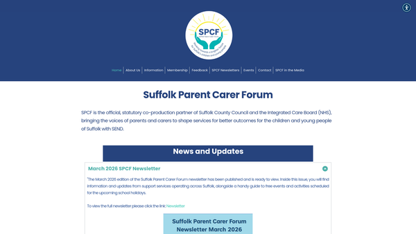 Screenshot of the Suffolk Parent Carer Forum website