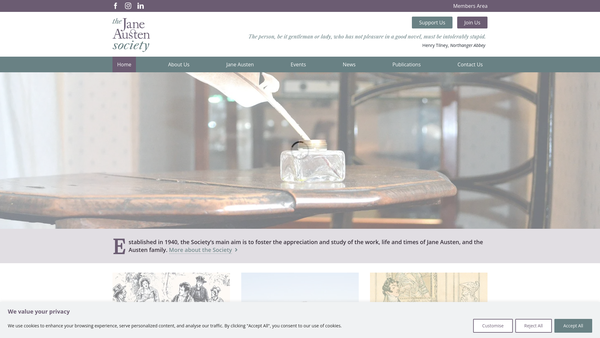 Screenshot of the The Jane Austen Society website