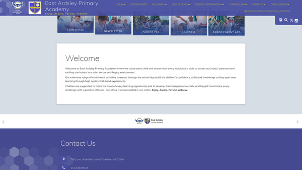 Screenshot of the East Ardsley Primary Academy PTFA website
