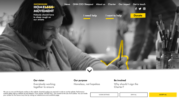 Screenshot of the Oxfordshire Homeless Movement website
