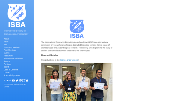 Screenshot of the International Society For Biomolecular Archaeology website