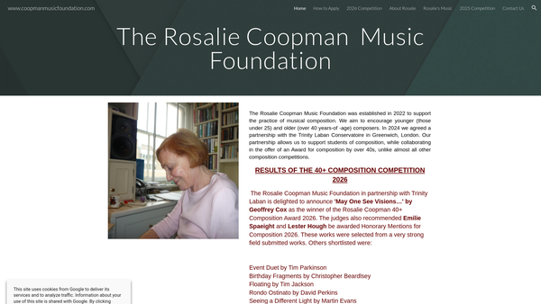Screenshot of the The Rosalie Coopman Music Foundation website
